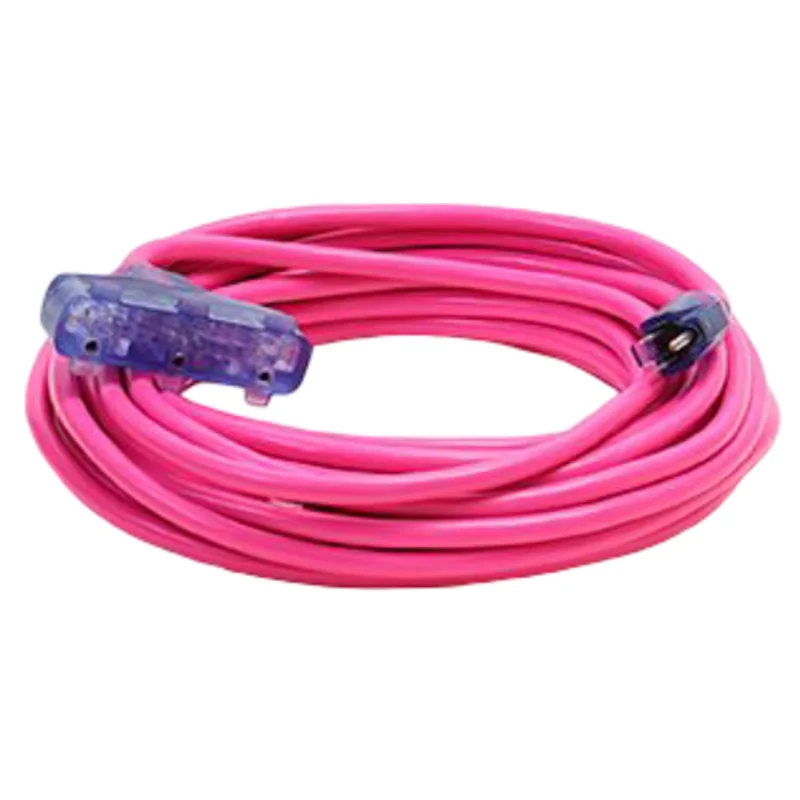 25FT 12/3 SJTW Cold Weather Triple Tap Extension Cord With CGM Pink