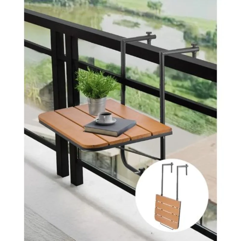 25x24 Inch Folding Balcony Railing Table Outdoor Bar Table, 4-Level Adjustable Fits 1" to 8.27" Railings