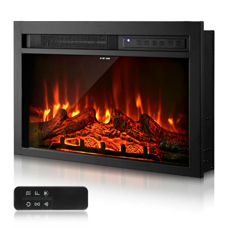26 Inch Electric Fireplace Insert Wall-Mounted Recessed Heater 750W/1500W with Remote Control