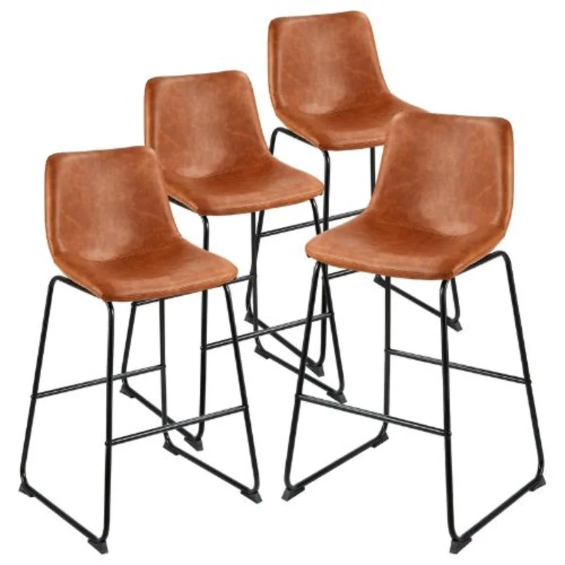 26-Inch Modern Bar Stool Set with Backrest Metal Legs Easy Assembly Armless Bar Chairs for Kitchen Dining Room (Brown)