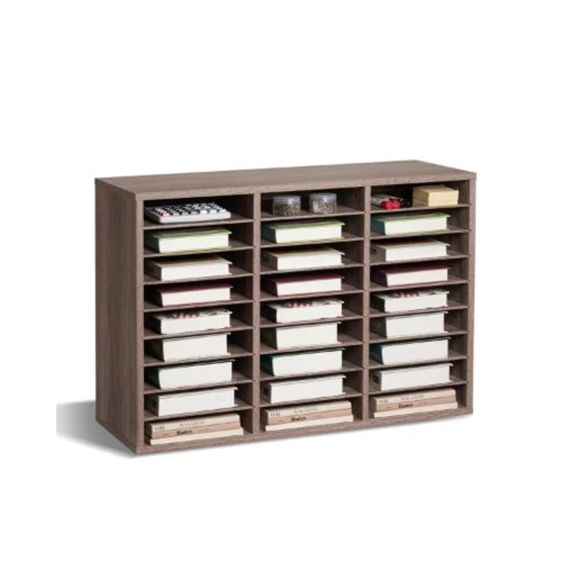 27-Compartment Wooden Literature Organizer Mail Sorter (Black/Grey)