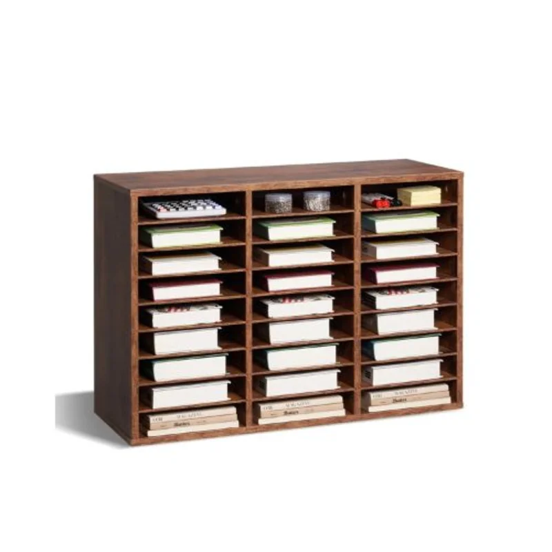 27-Compartment Wooden Literature Organizer Mail Sorter (Dark Brown)