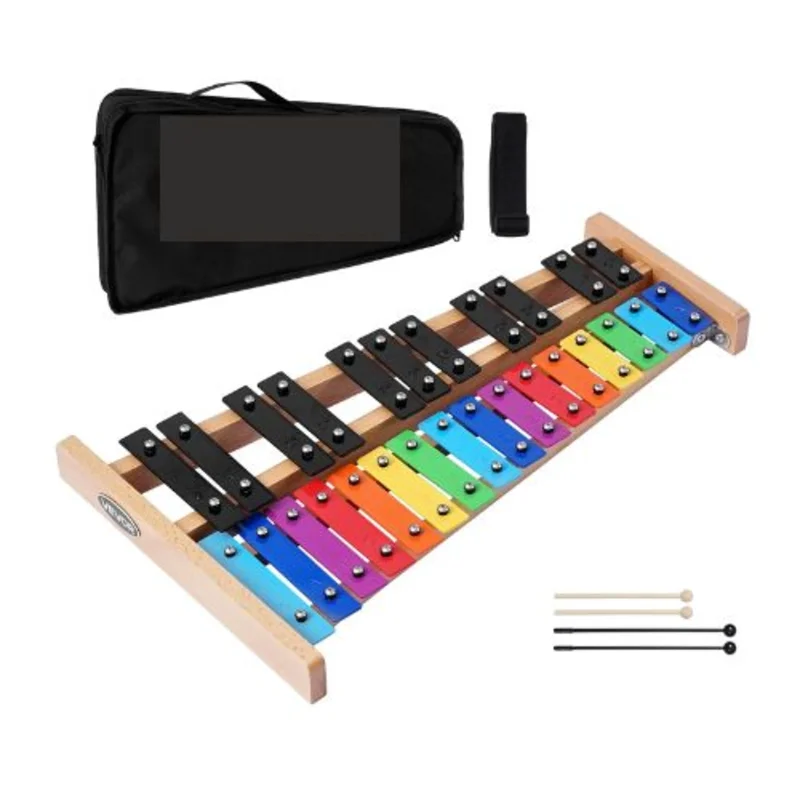 27-Note Glockenspiel Xylophone with Colorful Metal Keys, Mallets & Bag