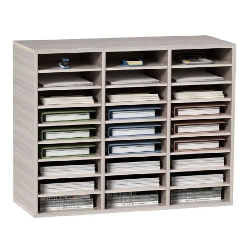 27 Slot Wooden Literature Organizer File & Mail Sorter with Adjustable Shelves (Grey)