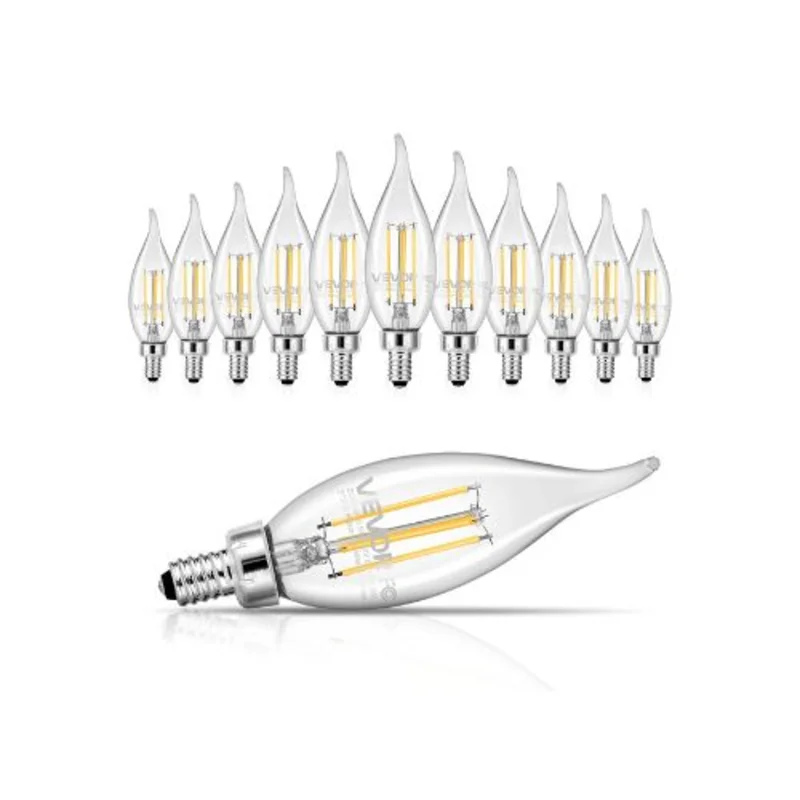 2725K Warm Lighting Elegant Flame Tip Classic Chandelier LED Candle Bulbs Warm Ambient Lighting 12 Count Pack
