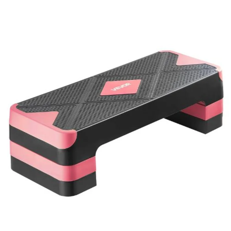 28-Inch Aerobic Exercise Step Platform Height Adjustable Stepper with 4 Risers Non-Slip Surface for Cardio & Strength Training (Red)