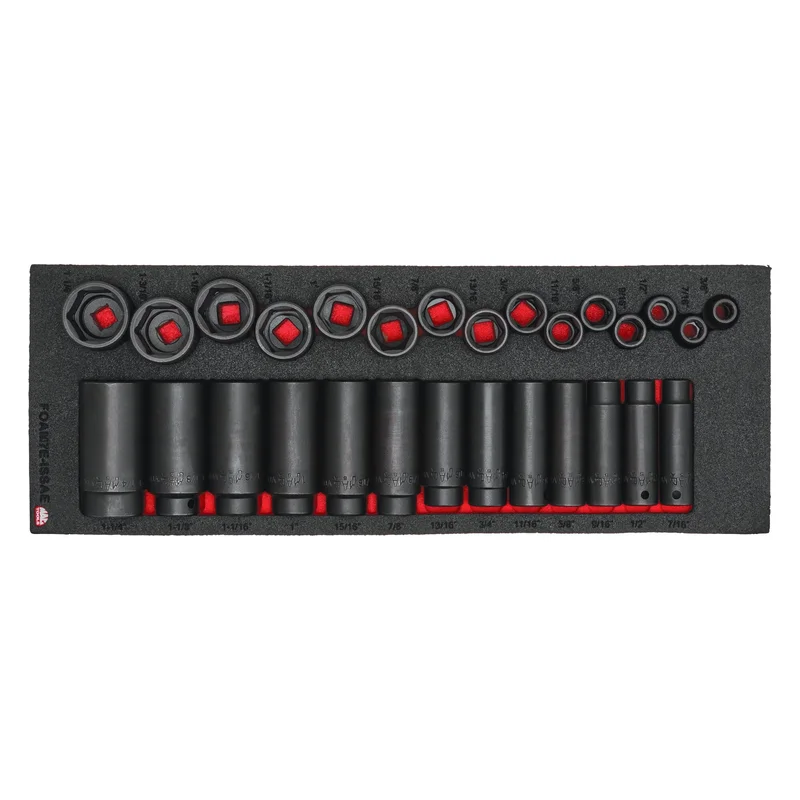 28-PC. 1/2" Drive SAE Standard/Deep Impact Socket Foam Set