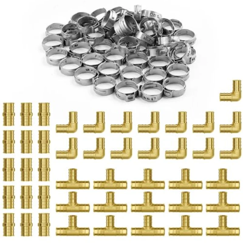 3/4" Brass Push-Fit for Air (Straight,Elbows,Tees) Pipe Fittings (45PCS)