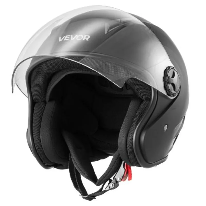 3/4 Open Face Motorcycle Helmet with Clear Visor, DOT Approved (Matte Black) (Medium)