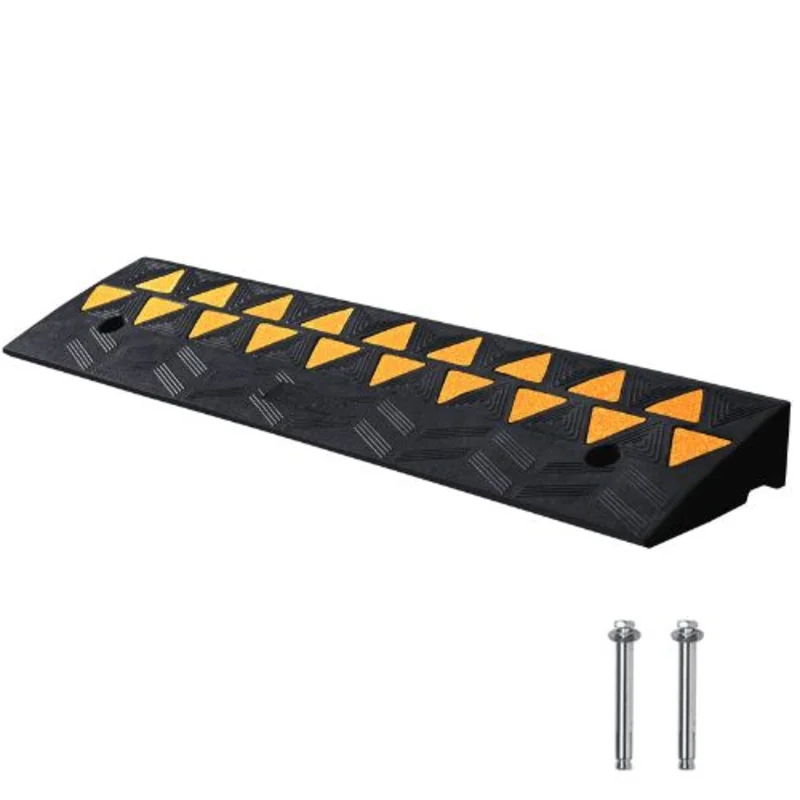 3.7" Rise & 15T Capacity Heavy-Duty Rubber Curb Ramp for Forklifts, Trucks, Buses, Cars, Wheelchairs & Bikes