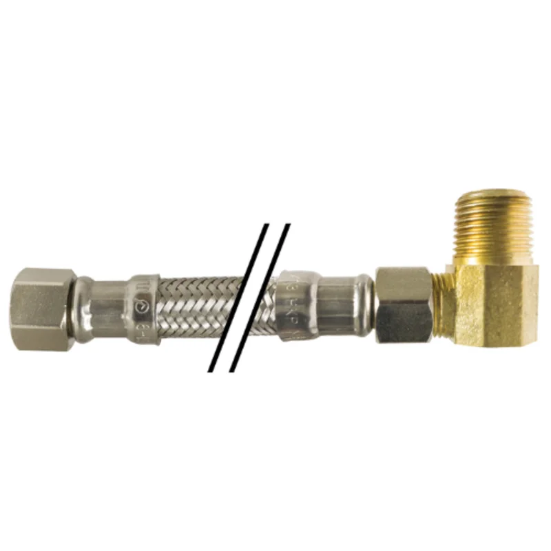 3/8 Inch Heavy Duty Brass Inserts Dishwasher Connector with Elbow 48 Inch L Stainless Steel Braid 923648