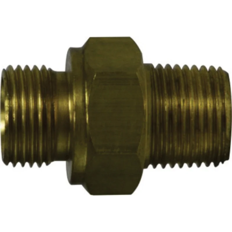 3/8 Inch Male BSPP 3/8 Inch MNPT Hex Nipple Brass 28978
