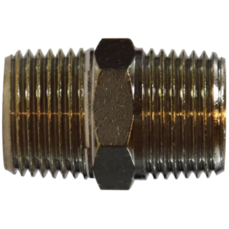 3/8 Inch Male BSPT 3/8 Inch Hex Nipple Nickel-Plated Brass 28825