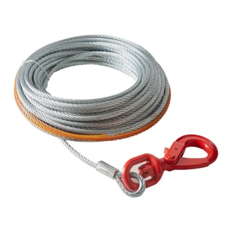3/8" x 50' Galvanized Steel Winch Cable Heavy-Duty Wire Rope with Swivel Hook for Trucks, SUVs, Off-Road Vehicles