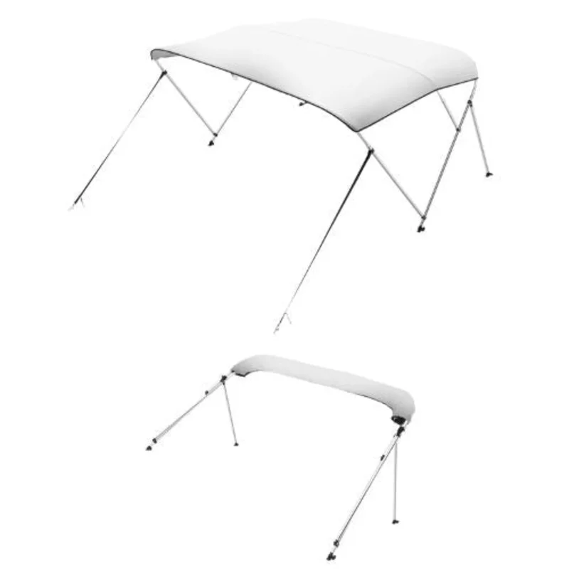 3 Bow Boat Bimini Top  600D Waterproof Polyester Canopy Aluminum Frame Sun Shade Awning with Storage Bag 72 L x 73-78 W x 46 H (Light Grey)