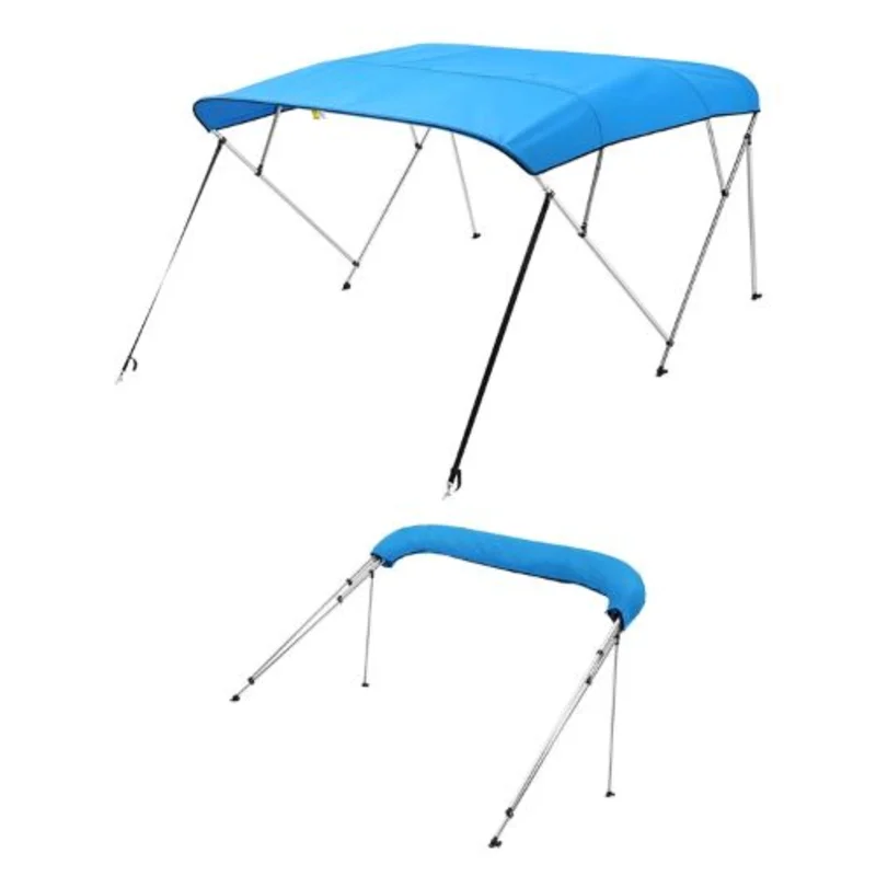 3 Bow Boat Bimini Top  600D Waterproof Polyester Canopy Aluminum Frame Sun Shade Awning with Storage Bag 72 L x 79 - 84 W x 46 H (Pacific Blue)