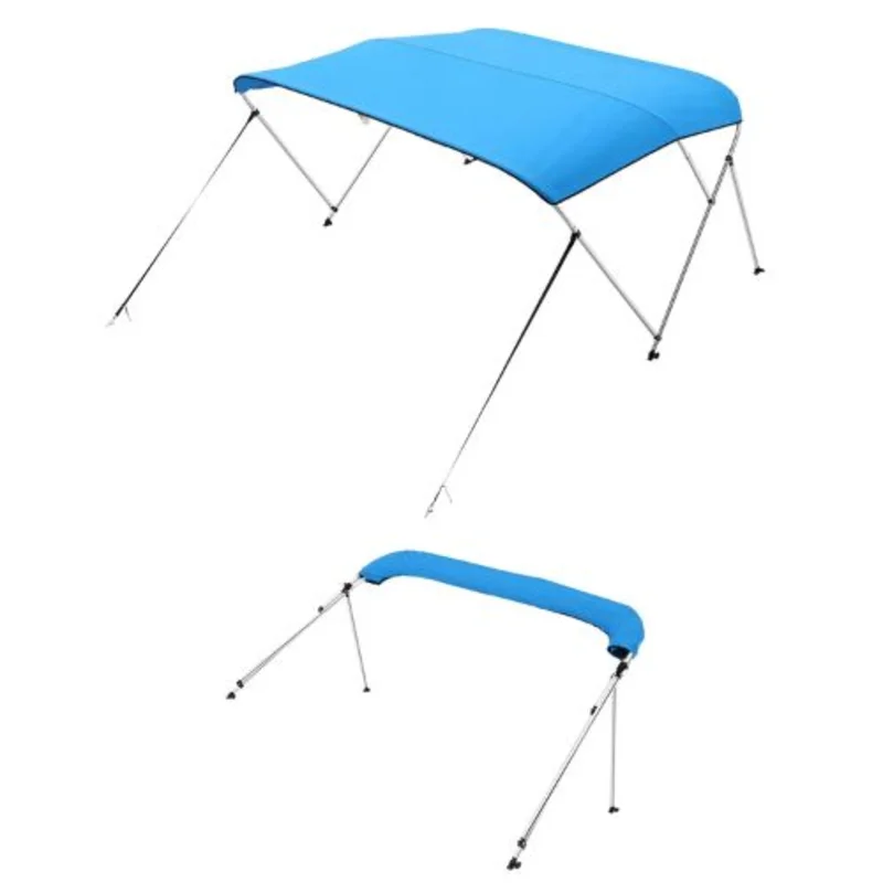 3 Bow Boat Bimini Top 600D Waterproof Polyester Canopy Aluminum Frame Sun Shade Awning with Storage Bag 72 L x 85-90 W x 46 H (Pacific Blue)