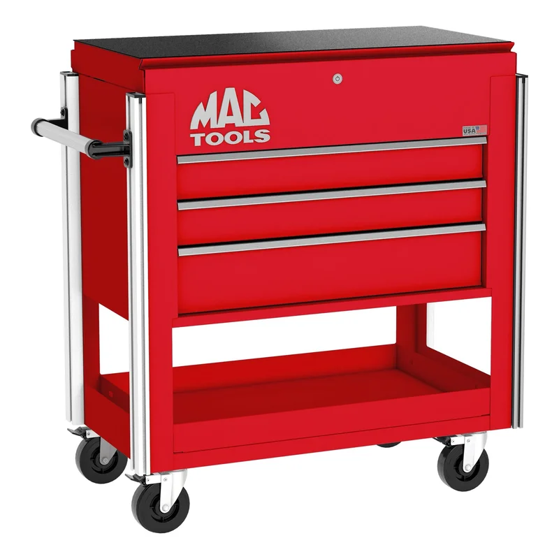 3-Drawer Utility Cart w/ Full Lid - Firebrick Red
