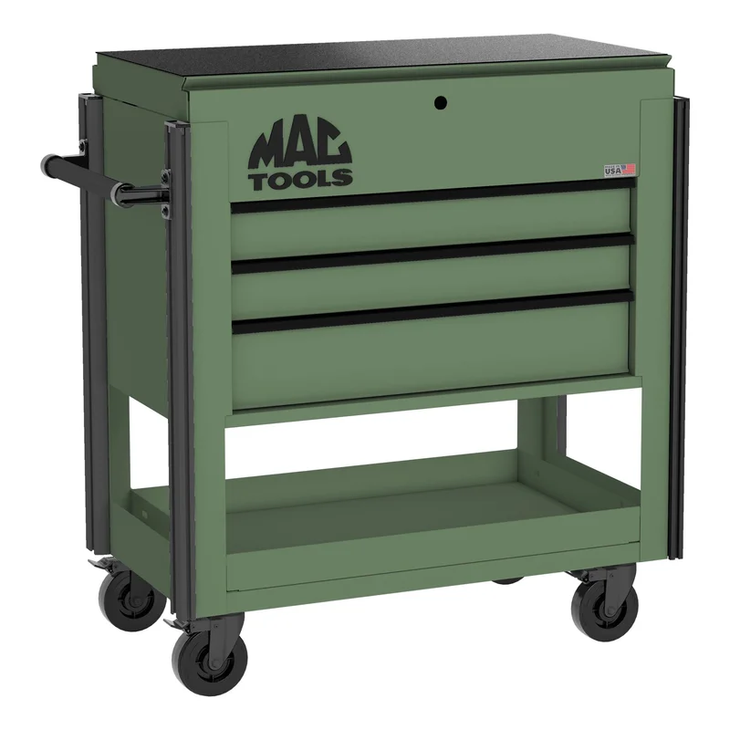 3-Drawer Utility Cart w/ Full Lid - Olive Green