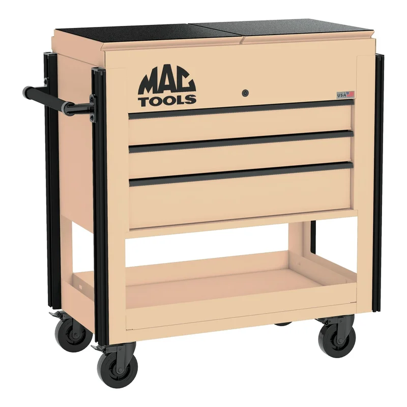 3-Drawer Utility Cart w/ Split Sliding Lid - Desert Tan