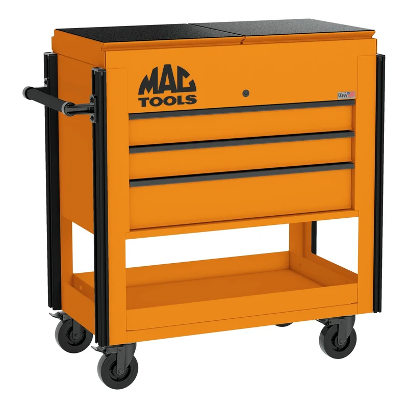 3-Drawer Utility Cart w/ Split Sliding Lid - Fireball Orange