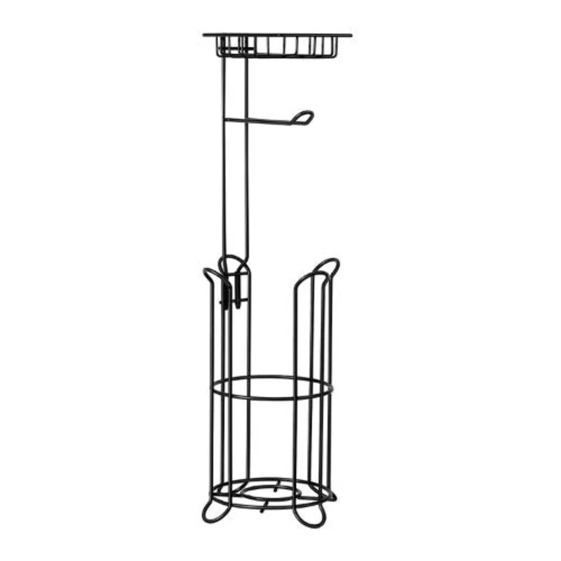 3-in-1 Free-Standing Toilet Paper Holder with Shelf (Matte Black)