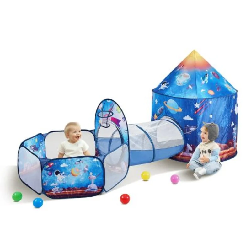 3-in-1 Kids Rocket Play Tent with Tunnel  Indoor/Outdoor Pop-Up Playhouse Royal Blue Includes Carry Bag & Straps