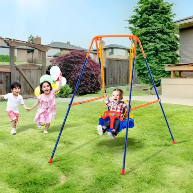 3-in-1 Toddler Swing Set with Foldable Metal Stand & Sandbags  Indoor/Outdoor for Kids & Teens