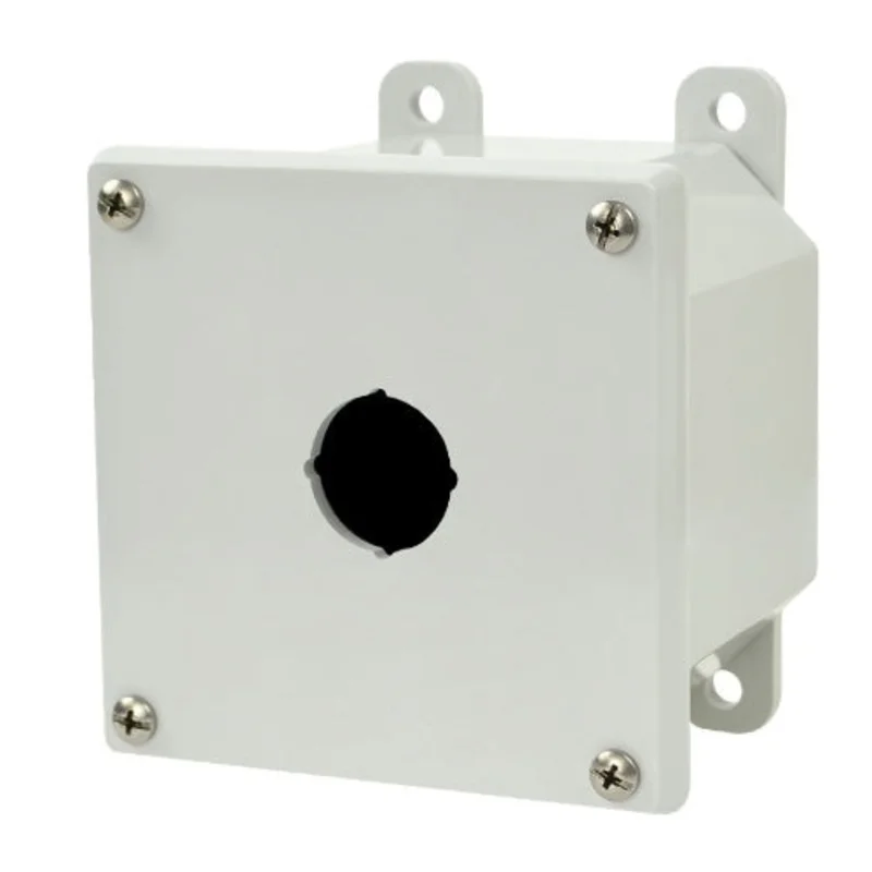 3 Inch Depth NEMA 4X Light Gray Polycarbonate Wall Mount Push Button Enclosure AMP1PB