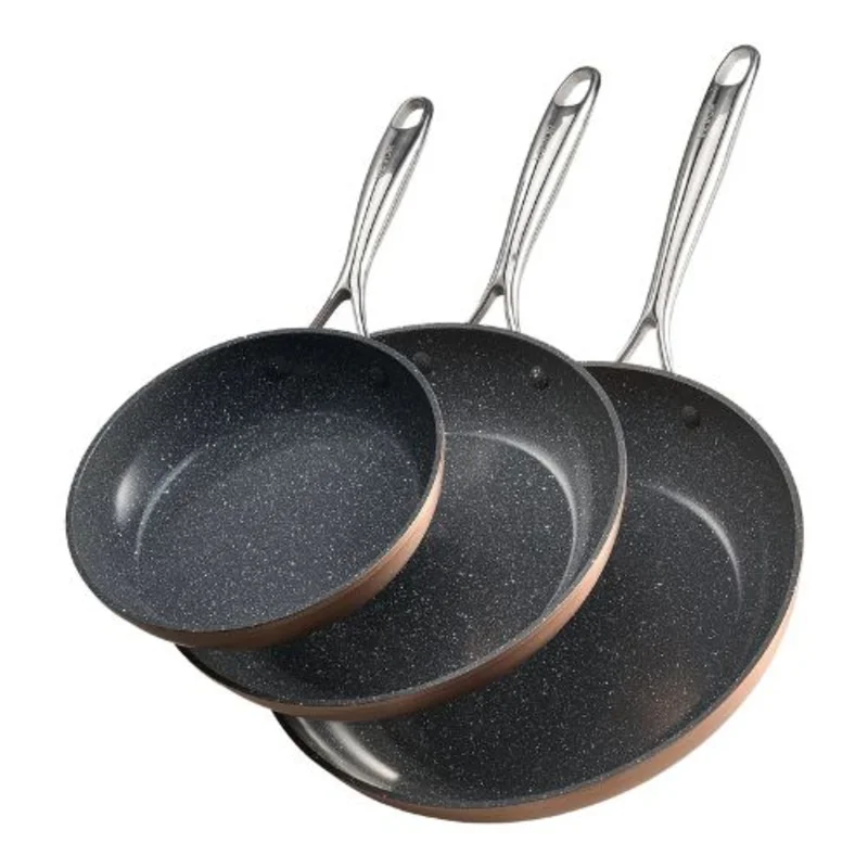 (3 Piece) Frying Pan Skillet Aluminum Egg Fry Pans Kitchen (Grey)