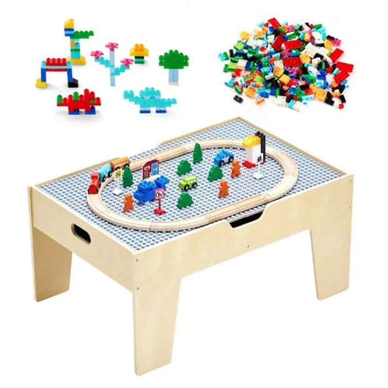 30.5x21.6x15.7 Inch 290-Piece Activity Play Table with Wooden Train Set & Storage For Kids 3+
