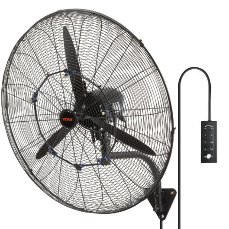 30 Wall-Mount Misting Fan | 9500 CFM High-Velocity Waterproof Oscillating (Black)