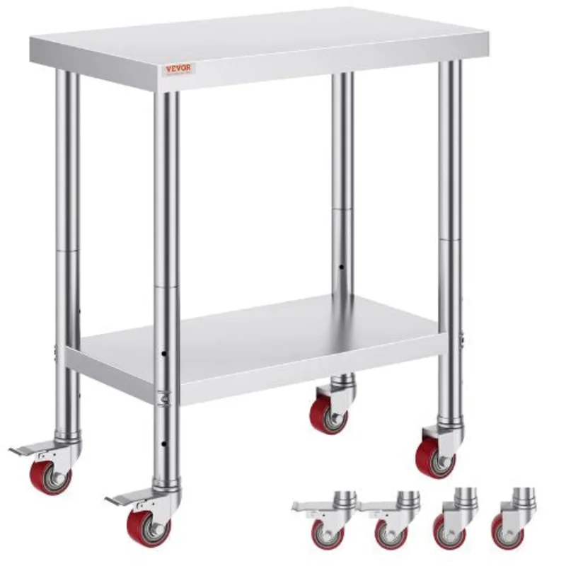 30 X 18 In Stainless Steel Work Table with 4 Wheels  for Commercial Kitchen Restaurant GZT76-4585
