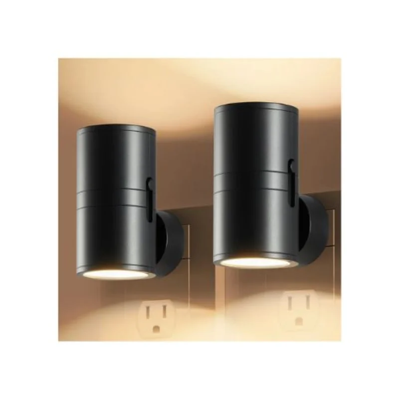 3000K Compact Soft Warm White LED Plug-In Night Light with Auto Sensor & Dimmer Control 2 Pack