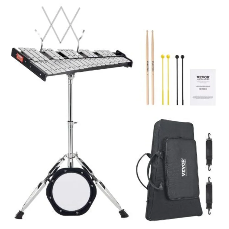 32-Note Glockenspiel Xylophone Kit with Stand, Practice Pad & Bag