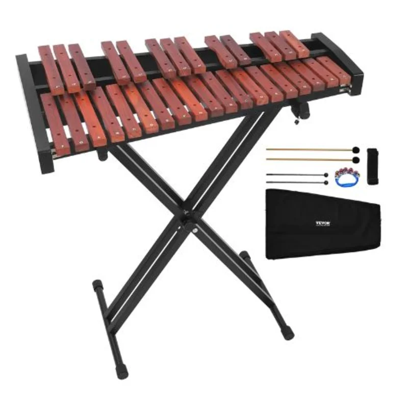 32-Note Wooden Glockenspiel Xylophone with Adjustable Stand & Carrying Bag