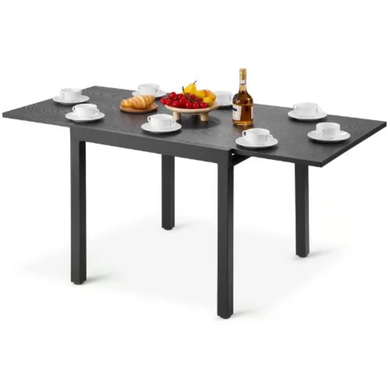 3263 Inch Rectangular Patio Dining Table for 4-6 Aluminum Frame with Metal Steel Slat All-Weather Furniture for Lawn Garden and Porch (Dark Gray)