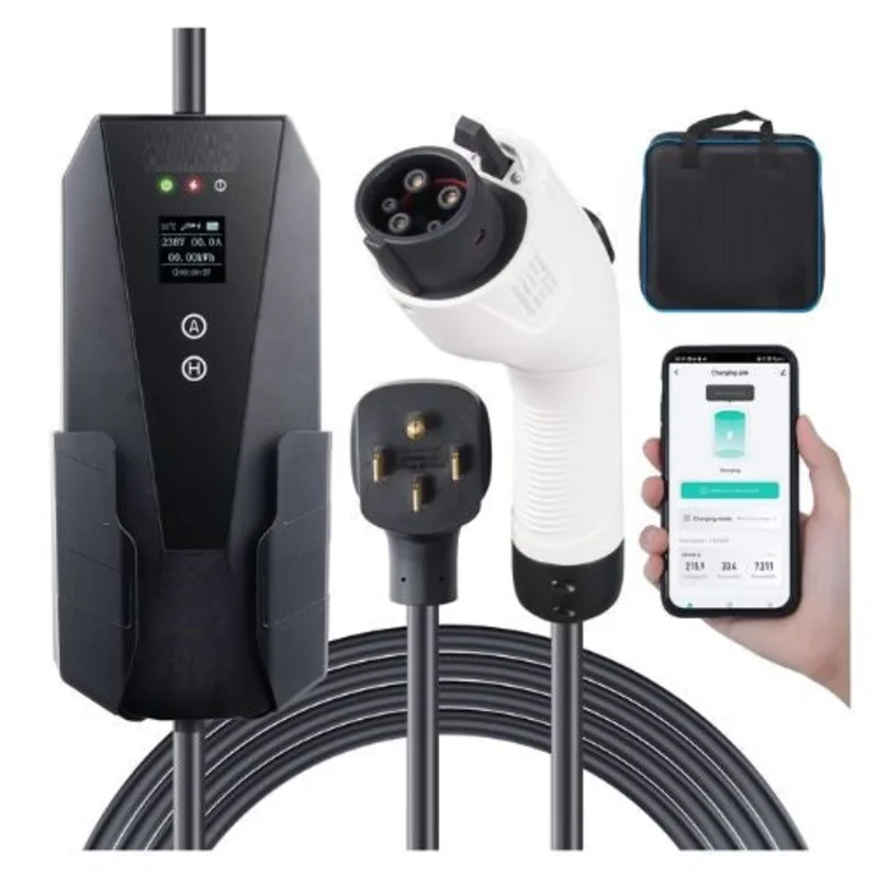 32A 240V NEMA 14-50P Plug Adjustable Current (16/20/24/32A) With 25ft Cable EV Charging Station For SAE J1772