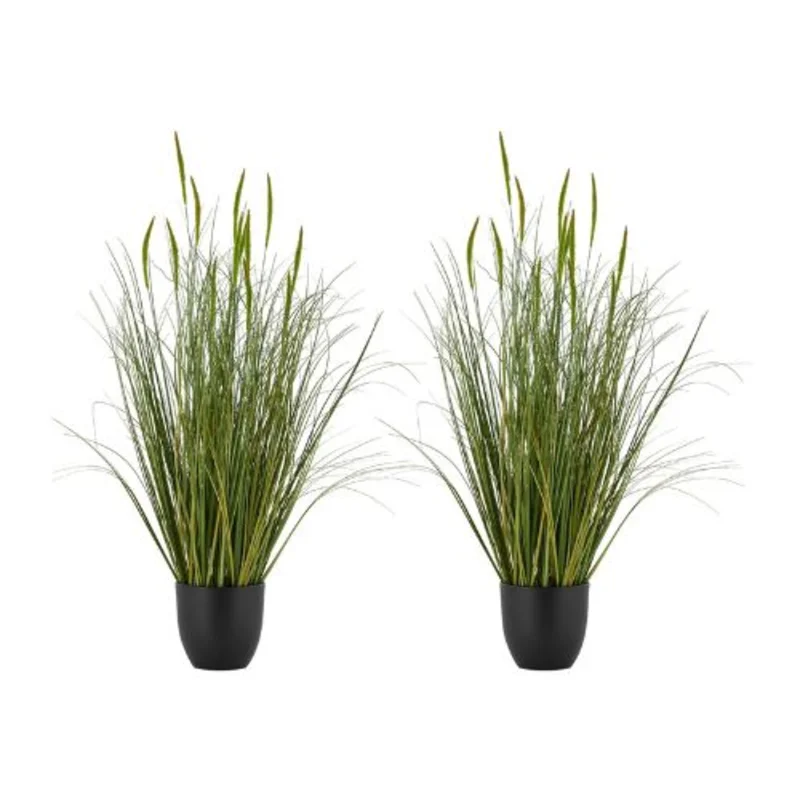 35" Artificial Cattail Grass in Pot Premium PVC Faux Greenery Shrubs for Indoor/Outdoor Home Garden & Office Dcor (Pack Of 2)