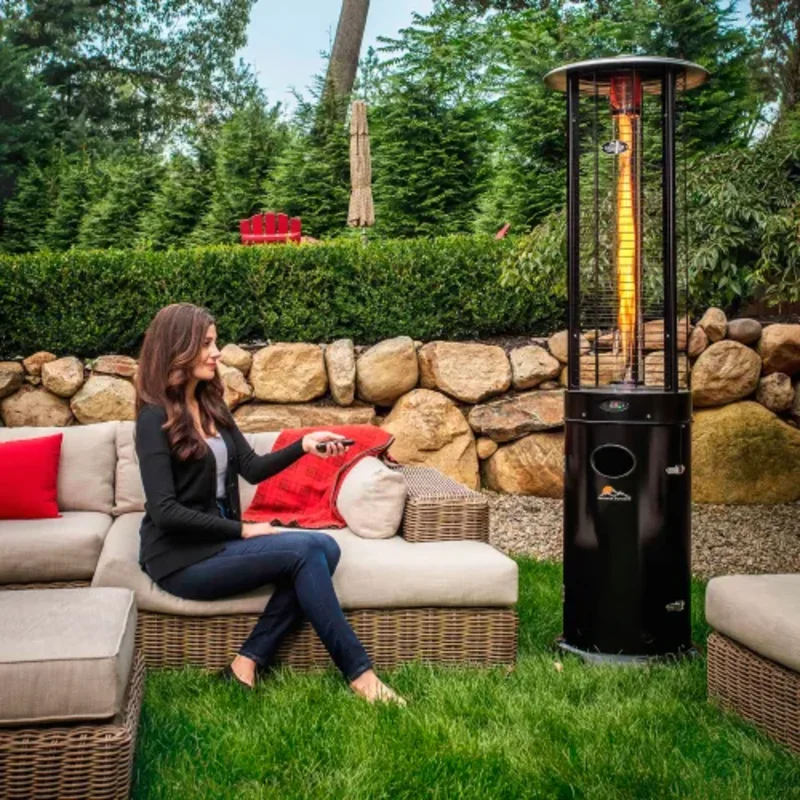35000 BTU Round Flame Tower Heater with Remote Control Satin Black OH-BL32-7R