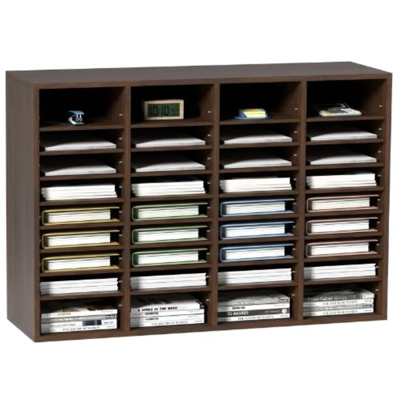 36-Compartment Wooden Literature Organizer Mail Sorter  (Brown)
