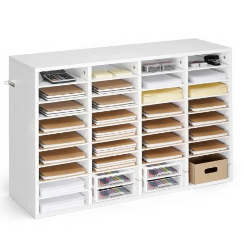 36 Compartment Wooden Literature Organizer Mail Sorter for Office  (White)