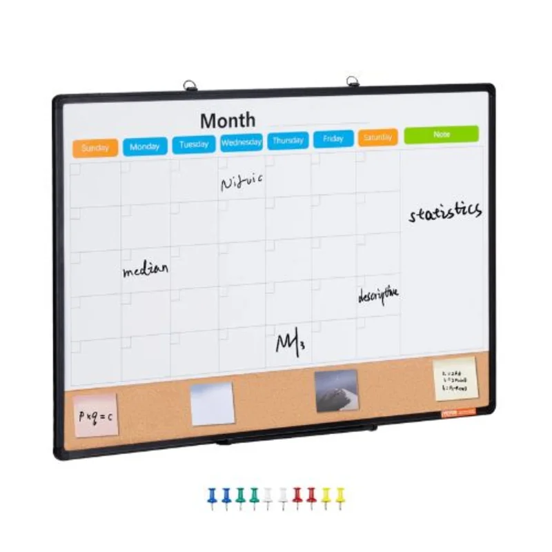 36"x 24" 36"x 24" Monthly Calendar Whiteboard Combo with Aluminum Frame 2-in-1 Magnetic for School Office