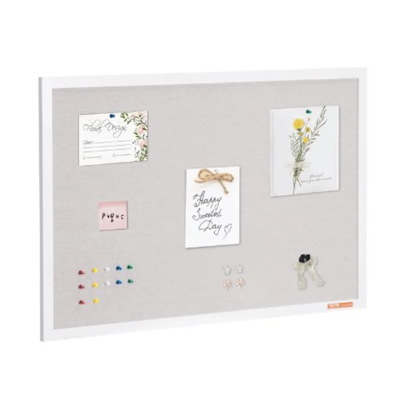 36" x 24" White Cork Board with Linen Surface Board for Home School Office
