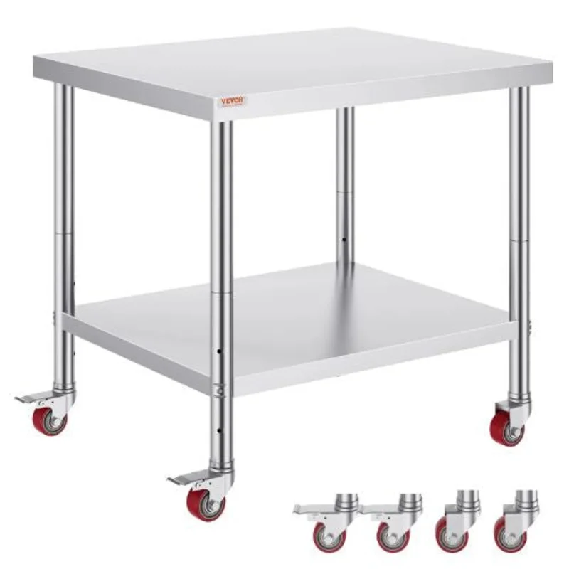 36 X 30 In Stainless Steel Work Table with 4 Wheels  for Commercial Kitchen Restaurant GZT9176JL