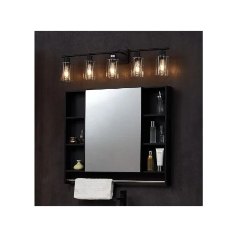 37-Inch Modern E26 Base 5-Light Bathroom Vanity Lighting Fixture with Glass Shades