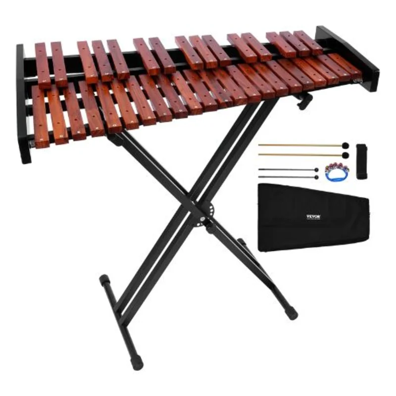 37-Note Wooden Glockenspiel Xylophone with Adjustable Stand & Bag