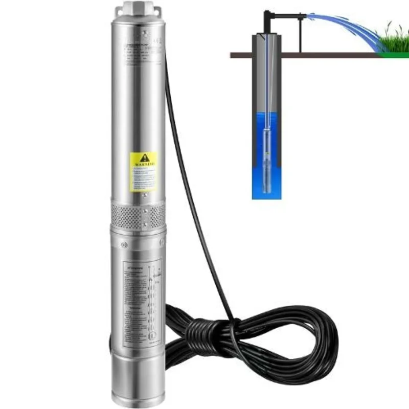 37GPM, 207ft Head, 230V, 4" Stainless Steel, 33ft Cord, IP68 1HP Deep Well Submersible Pump for Home, Irrigation & Industrial Use