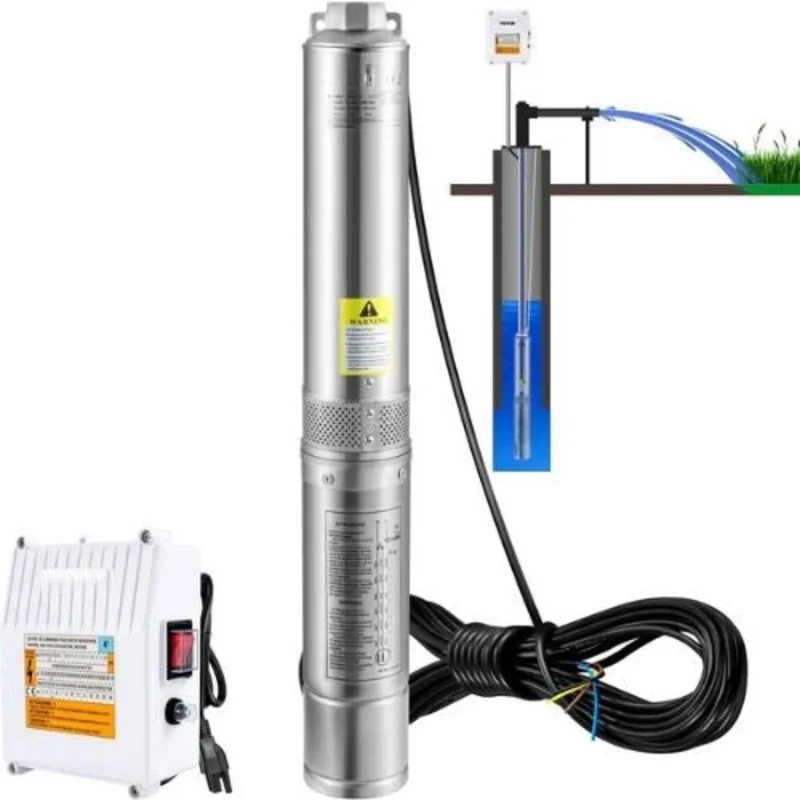 37GPM, 276ft Head, 115V, 4" Stainless Steel, 33ft Cord, Control Box, IP68 1.5HP Deep Well Submersible Pump for Home, Irrigation & Industrial Use