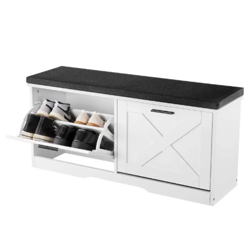 39.4 x 12.0 x 18.7 In Entryway Shoe Storage Bench with Flip Drawers for Hallway Living Room Bedroom (Black + White)